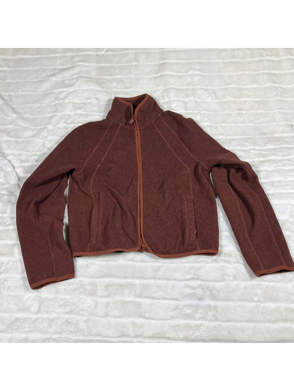 Athleta Women's XS Brown Burnt Orange Fleece Full Zip Pocket Fall Stroll Jacket